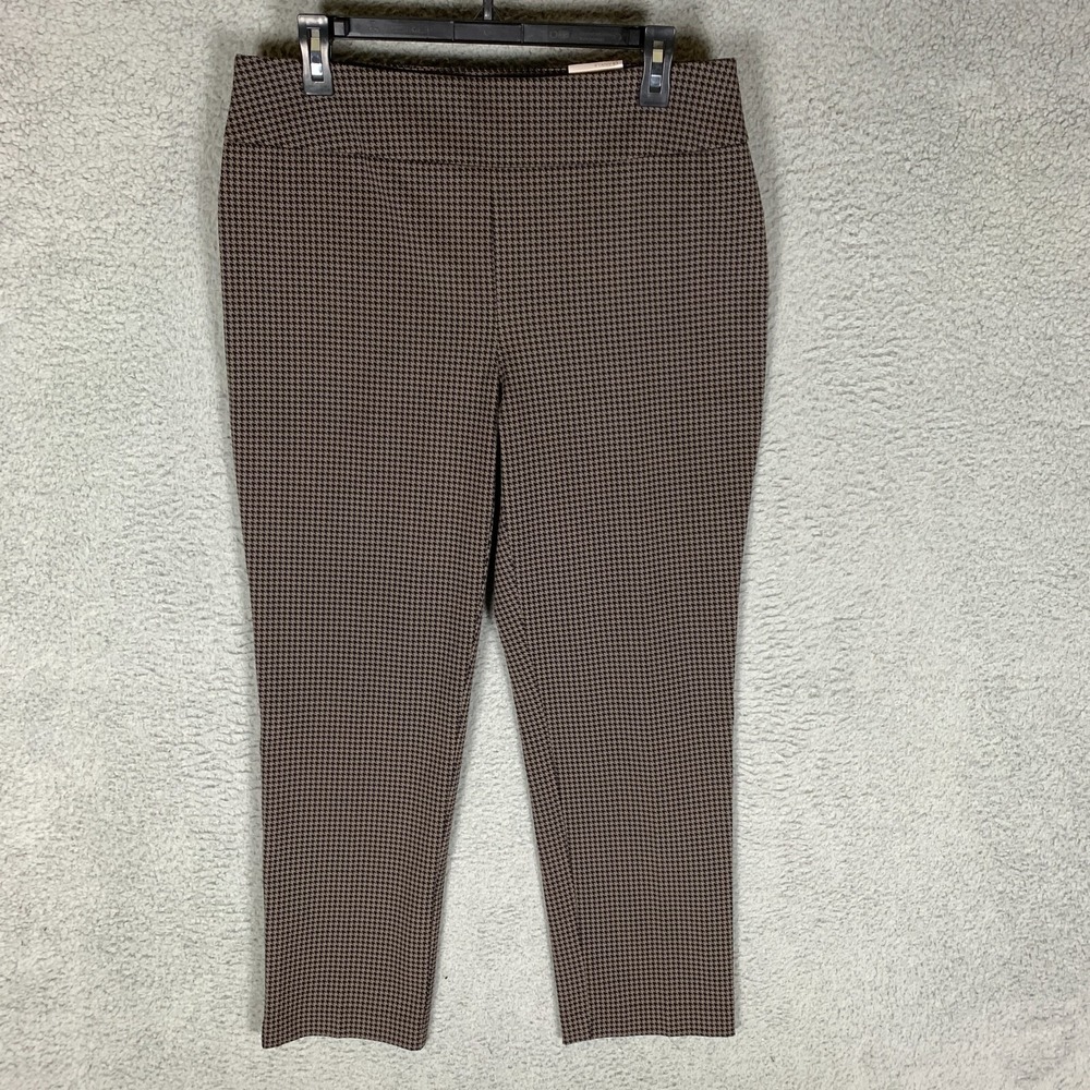 Chico's Ankle Pant Womens 1.5 US 10 Texas Taupe Houndstooth Slimming NWT $69